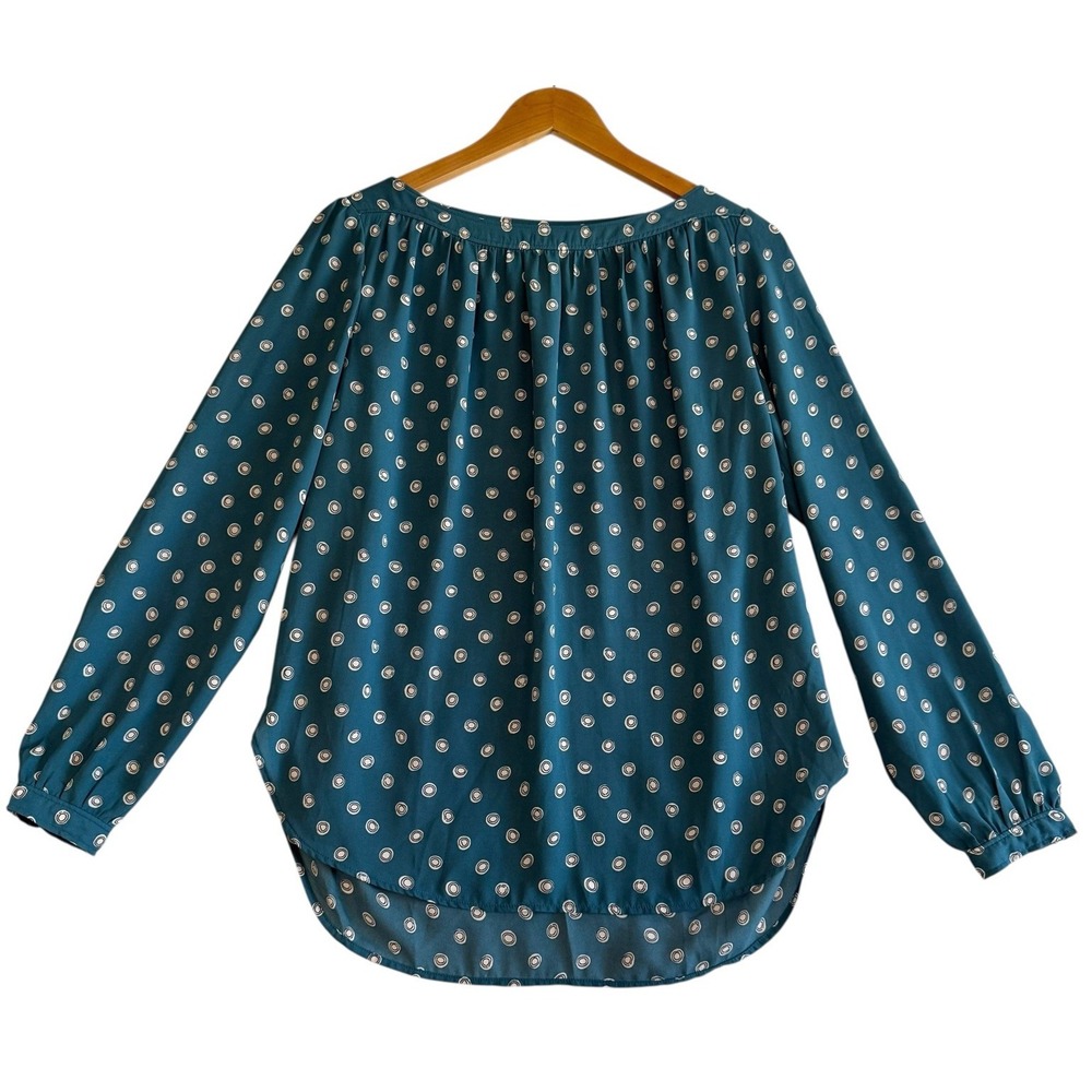 Ann Taylor Loft Outlet Teal Polka Dot‎ Boat Neck Long Sleeve Blouse Size S #472